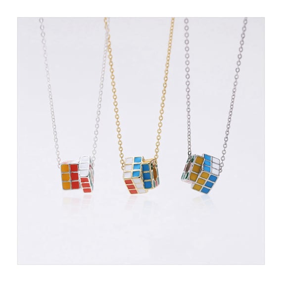 Magic Cube Charm Necklace Gold Tone Wire Retro Toys Kids Clay Cube | eBay