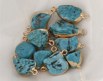 Natural Turquoise Gold Plated Pendant Charm, Gemstone Stone Bracelet, Turquoise Gemstone Necklace, Turquoise Jewelry, Dainty Charm