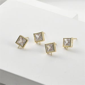 14K Gold Plated CZ Square Earring Stud,Classic Ear Studs,Geometric Stud Earring,Minimalist Post Earrings,Earring Components,Everyday jewelry