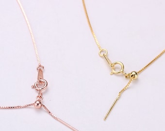 Sterling Silver Box Chain, s925 Silver Box Chain For Jewelry Making Supplies, Finished Necklace with Silicone Bead Needle Spring Clasp