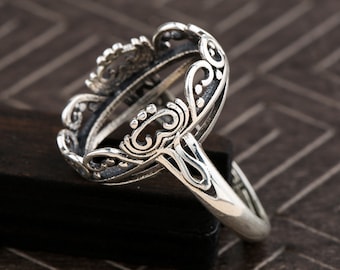 Montatura per anello in argento sterling, montatura per tazza con castone ovale in argento s925, grezzi per anelli in argento sterling, grezzi per anelli regolabili 13x18mm
