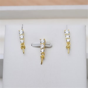 Sterling Silver CZ Bar Jewelry Setting, Silver Round Cup and Peg for Half Drilled Pearl Bead for Pendant/Post Earring Setting 3*13mm