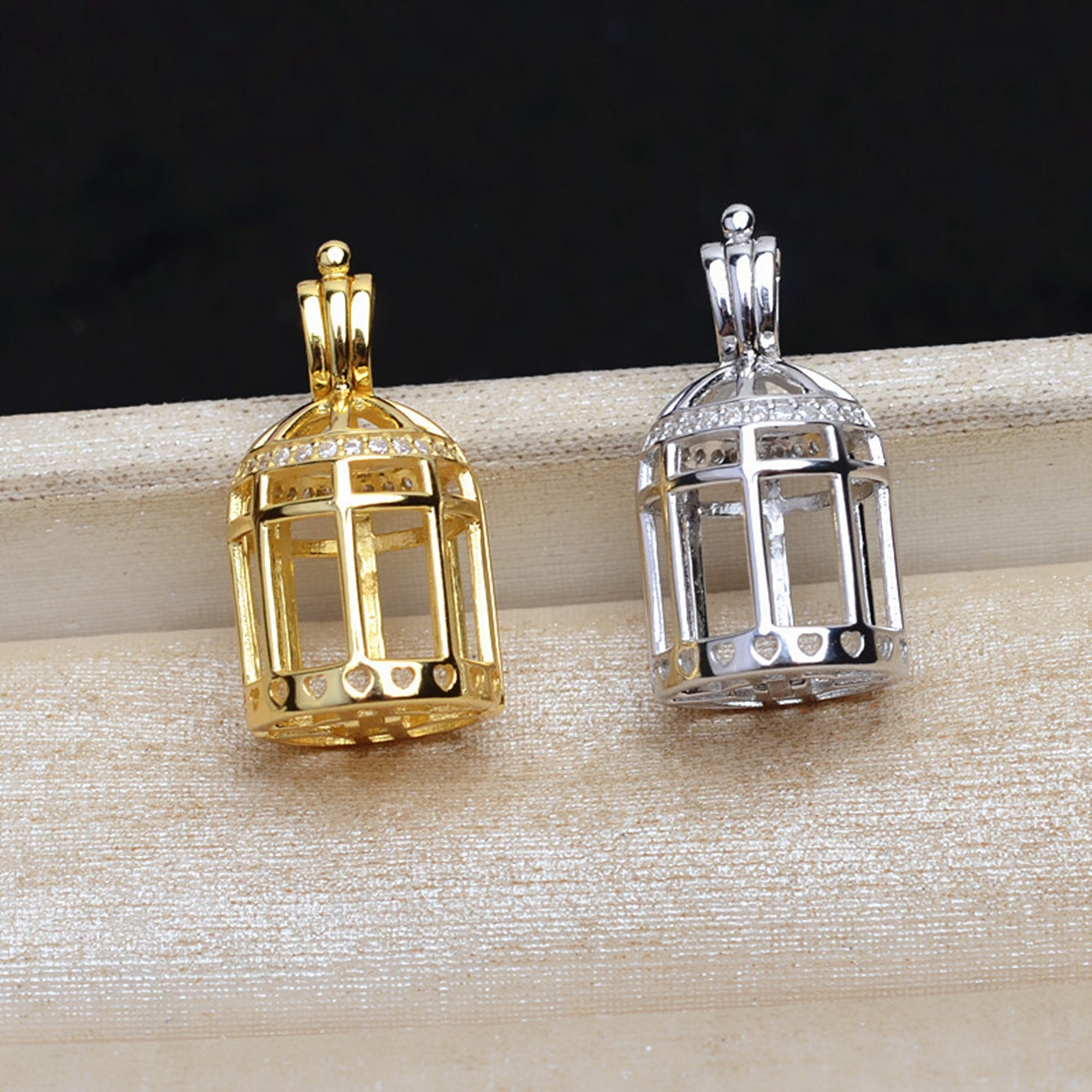 Sterling Silver Bird Cage Pendant Setting, S925 Silver Pearl Cage ...