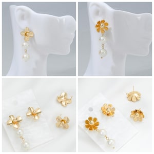 14K Gold Plated Flower Petal Earring Post with Loop, Floral Ear Post, Blossom Ear Stud, Ear Post, Women Post Earrings, Earring Component