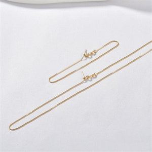 18K Gold Plated Box Chain, Gold Tone Box Chain For Jewelry Making Supplies, Finished Necklace with Silicone Bead Needle Spring Clasp