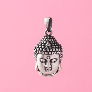 Colgante de cabeza de Buda de plata esterlina, pulsera budista, collar de estatua, pendiente de amuleto, joyería religiosa, encanto de meditación imagen 3