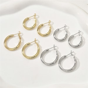 14K Gold Plated Eurowire Hoop Earring, Gold Tone Round Ear Hoops, Earring Component, Gold Ear Wire, Earwire Hoops 20mm 25mm