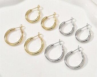 14K Gold Plated Eurowire Hoop Earring, Gold Tone Round Ear Hoops, Earring Component, Gold Ear Wire, Earwire Hoops 20mm 25mm