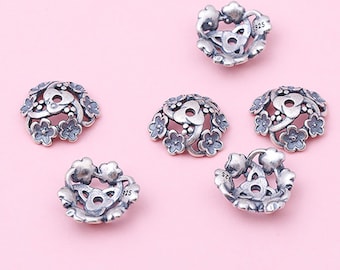 Sterling Silver Flower Bead Caps, s925 Silver Floral Beads Cap For Jewelry Making Supplies, Bracelet Beads Cap, flower Caps,Flower Bead Caps