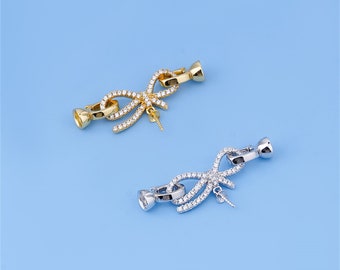 Cierre de perlas de cinta de plata de ley con tapa de extremo de cordón, cierre de perlas de plata 925 con conector de arco para pulsera de perlas, conector de cordón de cuero