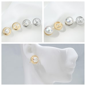 14K Gold Plated Round Earrings Settings, Gold Tone Round Post Earrings Settings, Half Drilled Pearl Mounts, Round Peg and Cup
