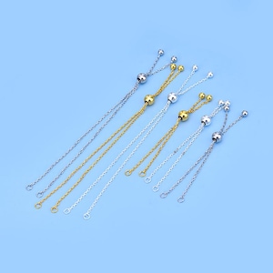 Sterling Silver Extension Chain, s925 Silver Extender Chain For Jewelry Making Supplies, Bracelet Extender Chain W/ Stopper Silicone Bead