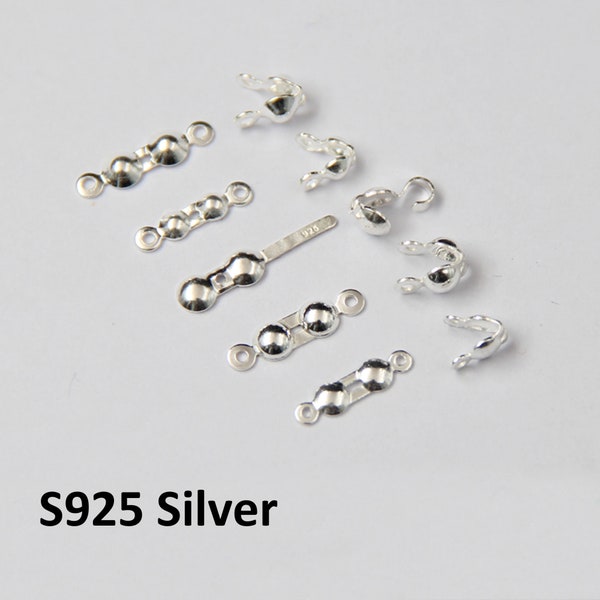 Fermetures de chaîne en argent sterling 10pcs, pointes de perles à clapet en argent sterling, couvercle de pointe d’extrémité en argent s925, perle de sertissage repliable, extrémité de couverture