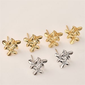 14K Gold Plated Flower Earring Post w/ Open Loop, Floral Ear Post, Blossom Ear Stud, Ear Post, Statement Post Earrings, Earring Component