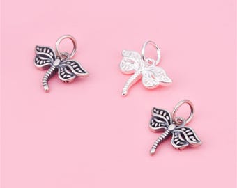 Sterling Silver Dragonfly Charm Pendant, Insect Necklace, Animals Bracelet, Winged Earring, Flying Jewelry, Bug Charm, Odonate Charm