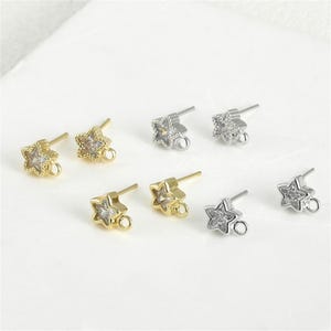14K Gold Plated CZ Star Stud Earring with Loop,Celestial Earrings,Night Sky Earring, Pentagrams Stud Earrings,Five Pointed Star Earring Stud