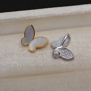 Sterling Silver Pendant Setting, s925 Silver Shell Butterfly Pendant Setting, Half Drilled Pearl Mounts, Peg&Cup 9mm 10mm 11mm 12mm 13mm
