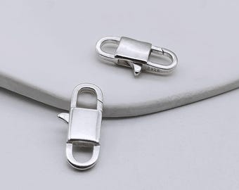 Cierre de langosta de plata esterlina con anillos cerrados, cierres de gatillo rectangulares de plata s925 para joyería, cierres de pinza de langosta