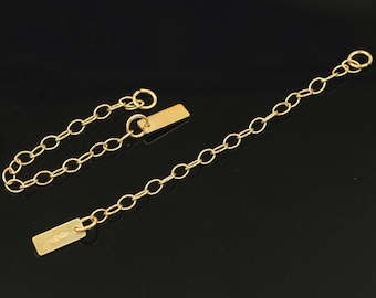 14K Gold Filled Cable Chain Extensions, Gold Filled Cable Extender Chain For Bracelet w/ Rectangle Slice Charm Jewelry Making Supplies