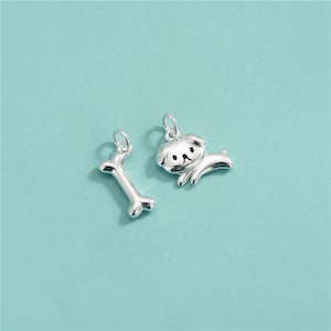 Sterling Silver Dog Charm Pendant, s925 Silver Bone Charm, Bracelet Charm,Earring Charm,Animals Charm,Puppy Charm,Pet Charm,Dog Bone Jewelry
