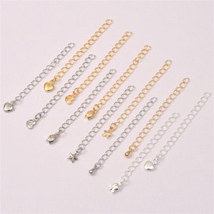 10pcs 14K Gold Plated Heart Extension Chain, Necklace Drop Extender Chains,End Chain For DIY Jewelry Making Findings Bracelet Necklace 50mm