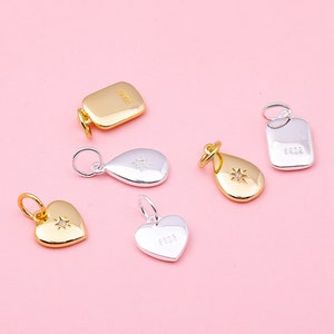 Sterling Silver CZ Square Tag Charm, s925 Silver Water Drop Tag Charm, Love Heart Tag Charms, Six Pointed Star Charm for Necklace Bracelet