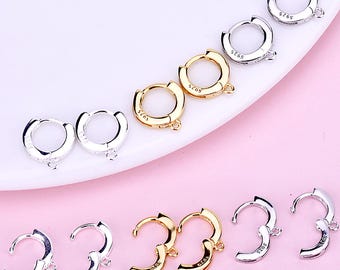 Sterling Silver Plain Hoop Earring With Loop, Gold Plated S925 Silver Huggie Earrings ,Simple Earring Wire,Round Earring 10mm 12mm 13.5mm