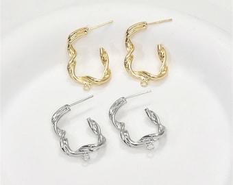 14K Gold Plated Spiral U-shaped Earring Post, Irregular Ear Post, Baroque Ear Stud, Dianty Ear Post, Post Earrings, Earring Component