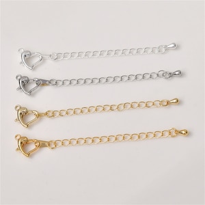 14K Gold Plated Curb Chain Extensions, Extender Chain For Bracelet w/ Heart Lobster Clasp Jewelry Making, Teardrop Extension Chain