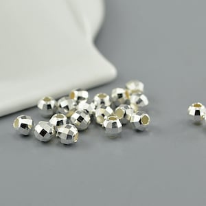 10pcs Sterling Silver Faceted Beads, Round Bead, Diamond Cut Bead, Bracelet Spacer, Shiny Bead, Disco Ball Bead 2mm 2.5mm 3mm 4mm 5mm 6mm