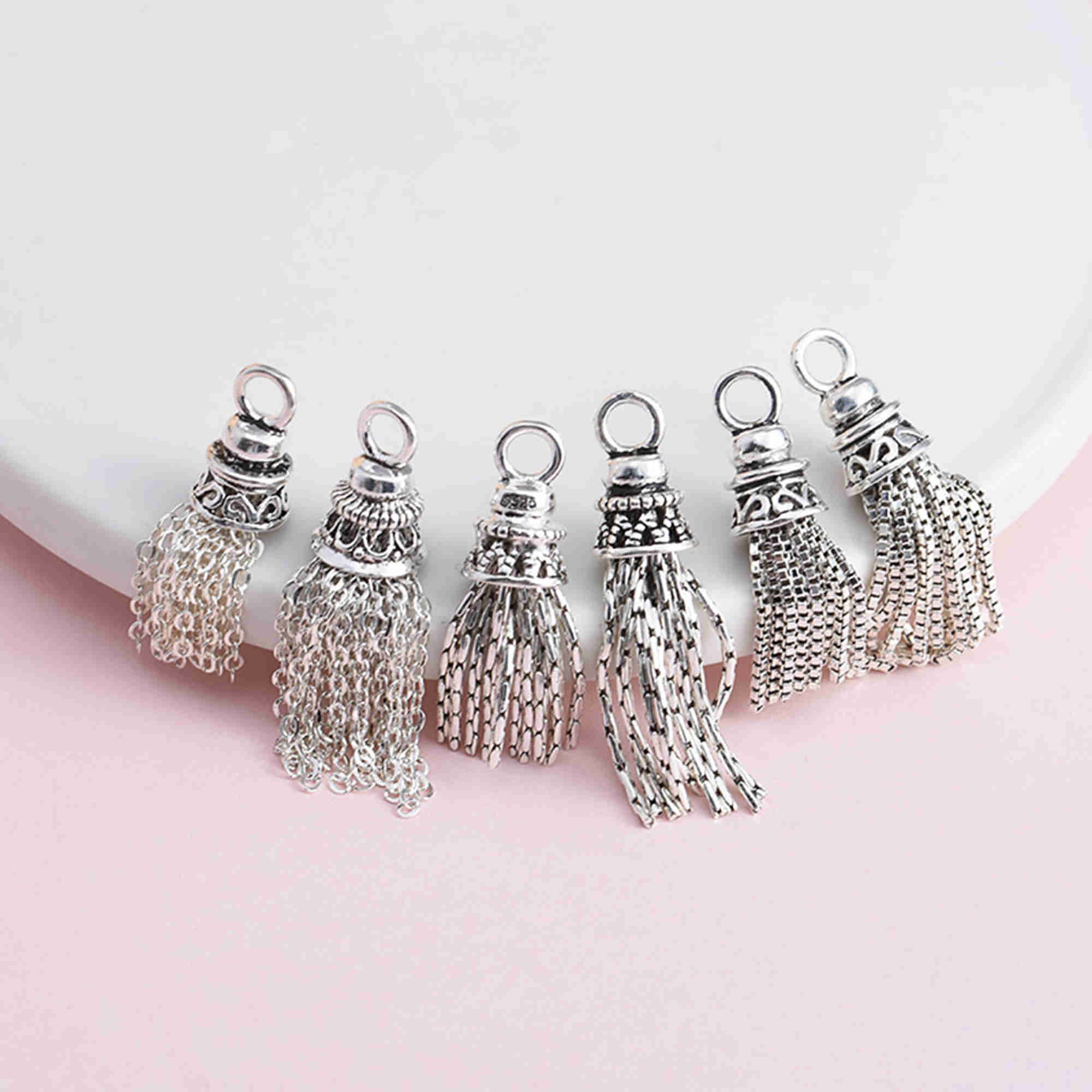 Sterling Silver Tassel Charm, s925 Silver Chain Tassel Charm For Jewelry Making Supplies, Bracelet Tassel Charm, Necklace Tassel