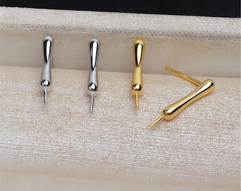 Sterling Silver Bone Orecchini impostazione, s925 Silver Stick Post Orecchini, Bar Ear Stud, Supporti di perle mezzo forato, Peg Mounts 5mm 6mm 7mm 8mm