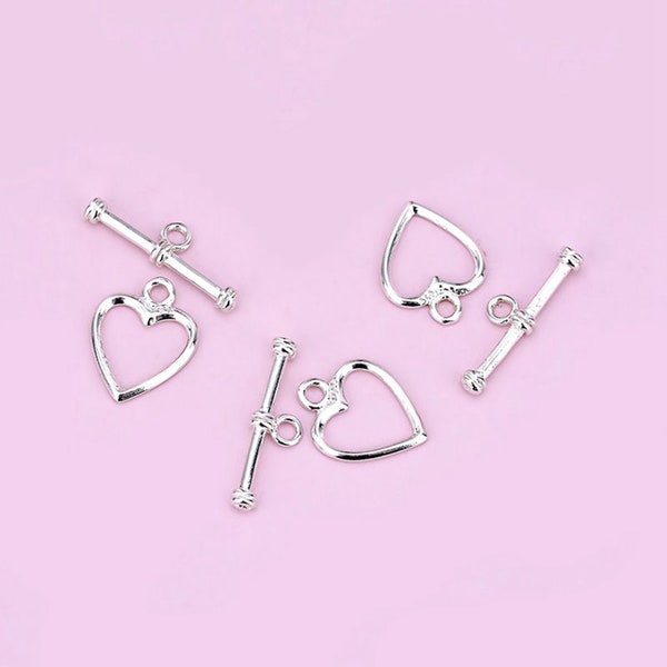 Sterling Silver Toggle Clasp, s925 Silver Heart Toggle Clasps Set For Jewelry Making Supplies, Bracelet Clasps, Necklace Clasps