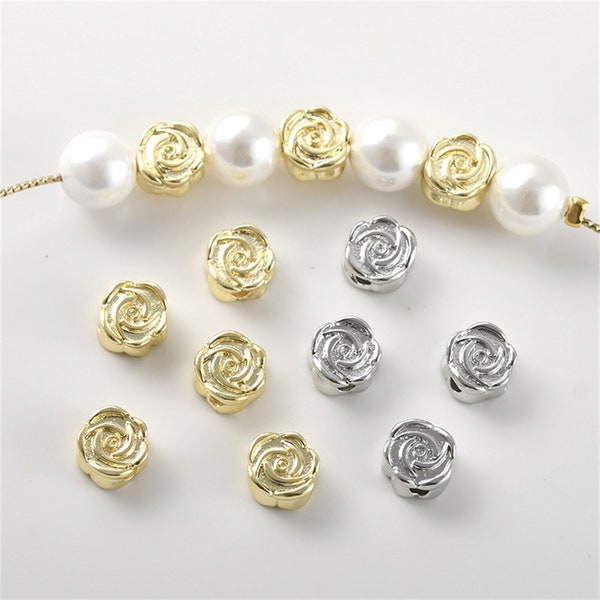 14K Gold Plated Rose Beads, Flower Bead, Romantic Bead, Rosebud Bead, Blooming Bead, Bracelet Spacer, Blossom Bead,Feminine Bead,Floral Bead