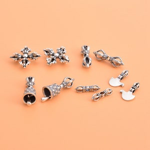 Sterling Silver Vajra Dorje Cross Beads, s925 Silver Dorje Bell Beads, Tibetan Dorje Spacer, Buddhist Bead, Melong Dorje Bead,Vajra Axe Bead