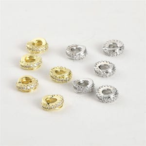 14K Gold Plated CZ Pony Beads, Wheel Bead, Flat Round Bead, Spiral Bead, Swirl Bead, Bracelet Spacer, Doughnut Bead, Large Hole Bead 7.8*3mm