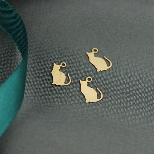 14K Gold Filled Cat Charm, Gold Filled Cat Slice Charm For Jewelry Making Supplies, Bracelet Necklace Charm, Animals Charm, Pet Cat Charm