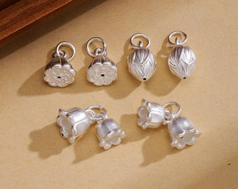 Pendentif fleur de lotus en argent sterling, breloque gousse de lotus en argent s925, breloque muguet, bracelet floral, pendentif fleur