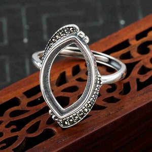 Sterling Silver Ring Setting, s925 Silver Oval Bezel Cup Setting, Sterling Silver Ring Blanks, Adjustable Ring Blanks 6-10*12.5-16.5mm