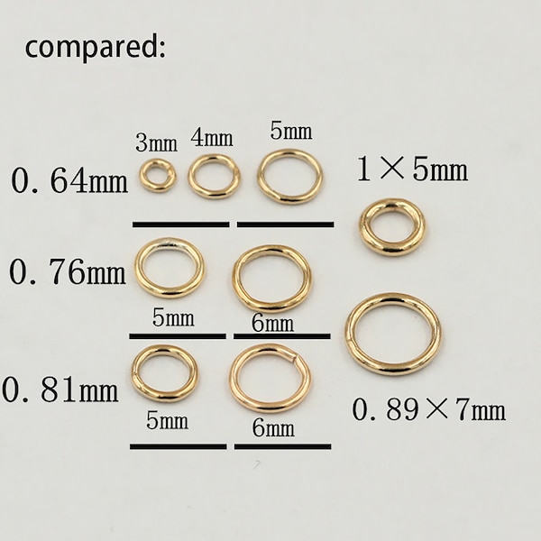 50/100 anneaux de saut rempli d'or 14 carats, anneau de saut ouvert rempli d'or pour des fournitures de fabrication de bijoux, anneau de saut fermé 3 mm 4 mm 5 mm 6 mm 7 mm