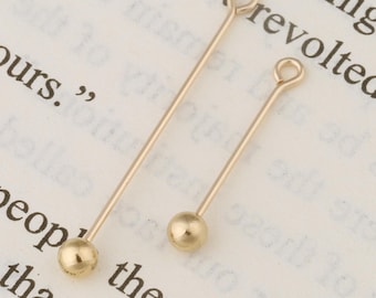 Épingles à oeil sphériques filetés et remplis d'or 14 carats, épingles à vis remplies d'or, clous à oeillet 3 mm, épaisseur calibre 22 : 0,64 mm, longueur 15 mm 25 mm
