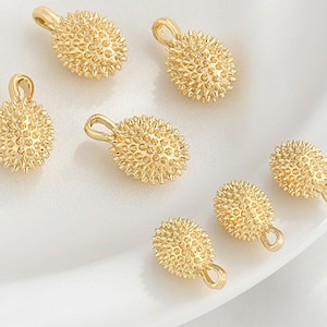 14K Gold Plated Durian Charm Pendant, Fruit Bracelet, Food Necklace, Tropical Earring, Civet Durian Jewelry, Sweet Charm, Charms In Bulk