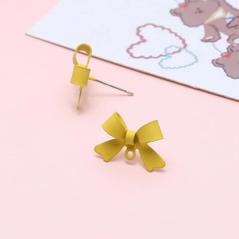 Colorful Bowknot Stud Earring W/loop, Ribbon Earring, Bow Tie Earrings ...