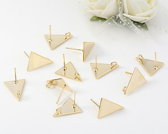 Orecchino a bottone triangolare placcato oro con passante, perno per orecchini geometrico per la creazione di gioielli, orecchino delicato, componente per orecchini 12*15 mm 13 mm