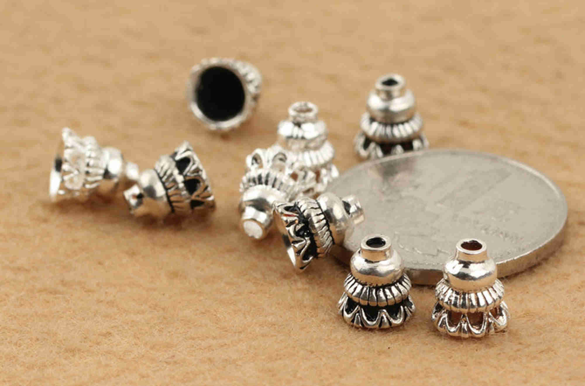 Wholesale BENECREAT 40Pcs 2 Colors Bead Cap Pendant Bails Silver