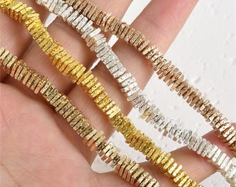 Natural Lava Square Bead, Volcanic Rock Flat Chip Bead, Gold Plated Geometric Bead, Nugget Bead, Bracelet Bead, Necklace Bead Full Strand