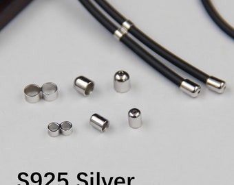 Sterling Silver Cord End Caps,s925 Silver Leather Cord End Cap For Jewelry Making Supplies, Small Cord Cap for Bracelet