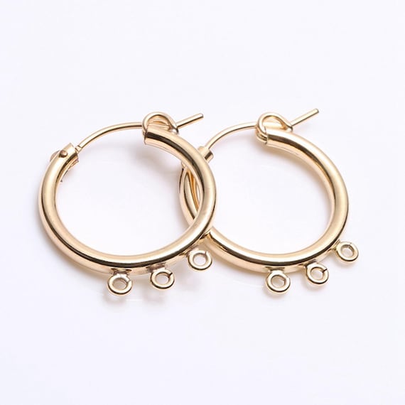 14K Gold Filled Eurowire Hoop Earring W/ 3 Open Rings, Gold Filled
