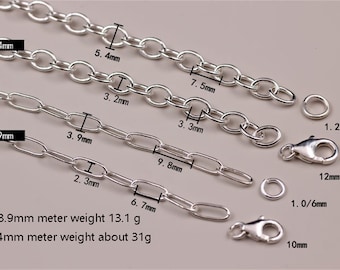 Catena a graffetta in argento sterling, catena a maglie in argento 925 per la creazione di gioielli, catena speciale grezza per collana e bracciale