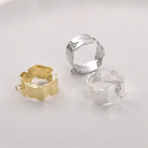 14K Gold & Silver Plated Ring Blank, Irregular Tinfoil Texture Open Ring Base With Loop, Crinkle Ring Blank, Adjustable Metal Ring Settings